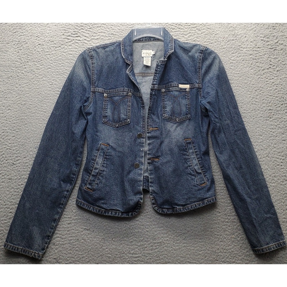 Calvin Klein Jeans Trucker Jacket Womens Large Multi Denim Collar Button Front
